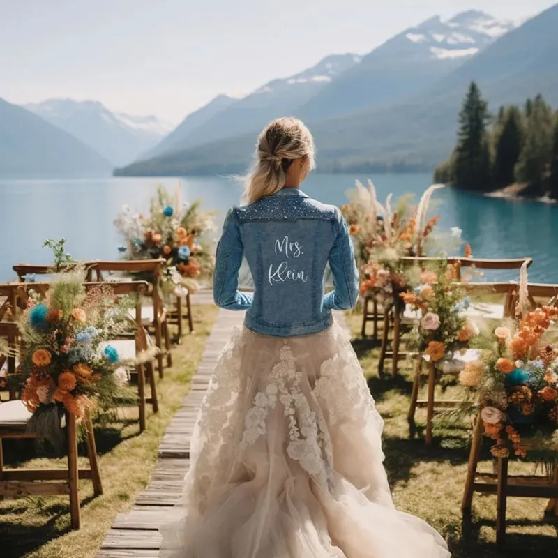 Chaqueta vaquera bordada para boda, abrigo con perlas, chaqueta