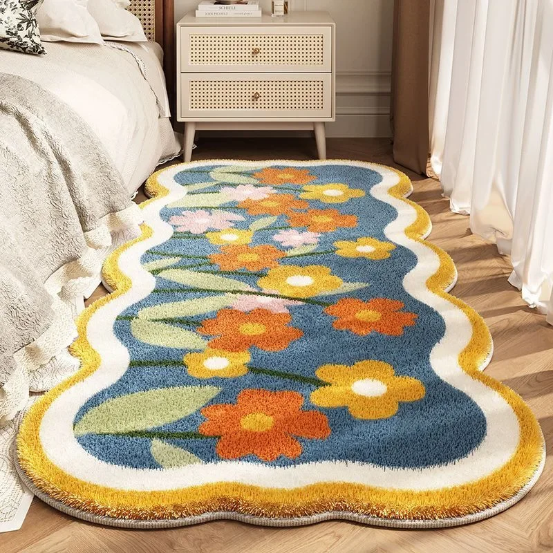 Bedroom Balcony Wave Shaped Carpets Flower Bedside Rugs Living Room Sofa Absorbent Ins Style Floor Cushion Mats floor mat shaggy rugs