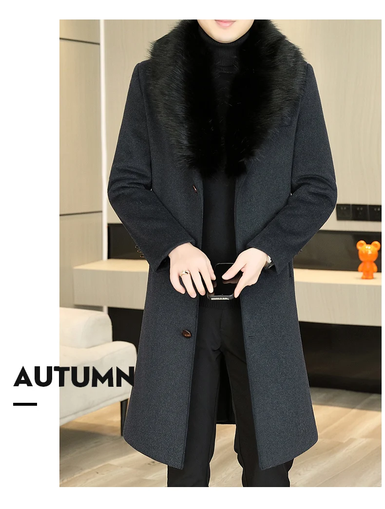 Hohe Qualität 2025, Winter Herren Wollmantel, Oberbekleidung, lässiger Pelzkragen, abnehmbare Wolle, Windjacke, Jacken, verdickte Grabenkleidung – Detail 13