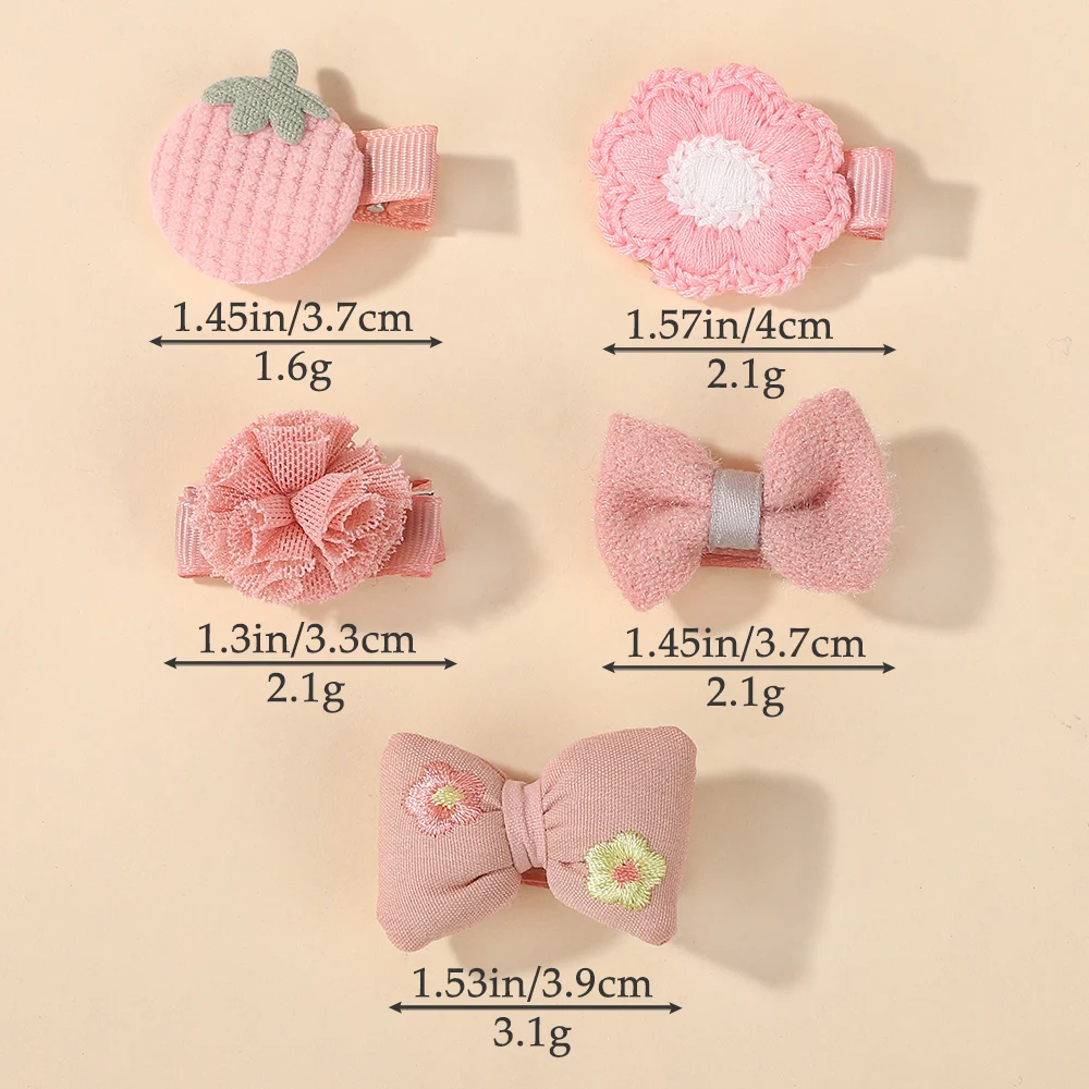 Colorful Cartoon Hairclip Set - 5Pcs Embroidered Strawberry Bow Hair Accessories