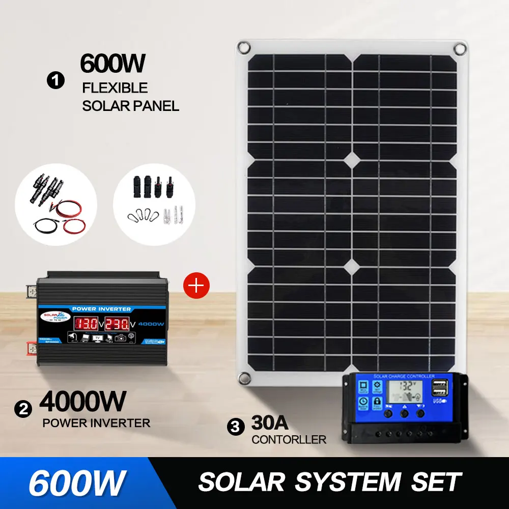 

12V to 110V/220V Solar Panel System 12V Solar Panel Battery Charge Controller 4000W Solar Inverter Kit Complete Power Generation