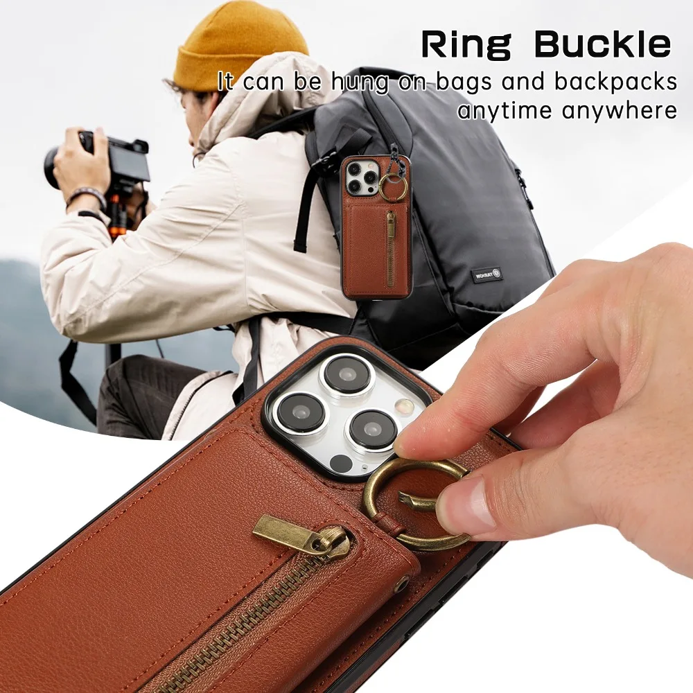 Leather Crossbody Zipper Wallet Phone Case with Card Holder