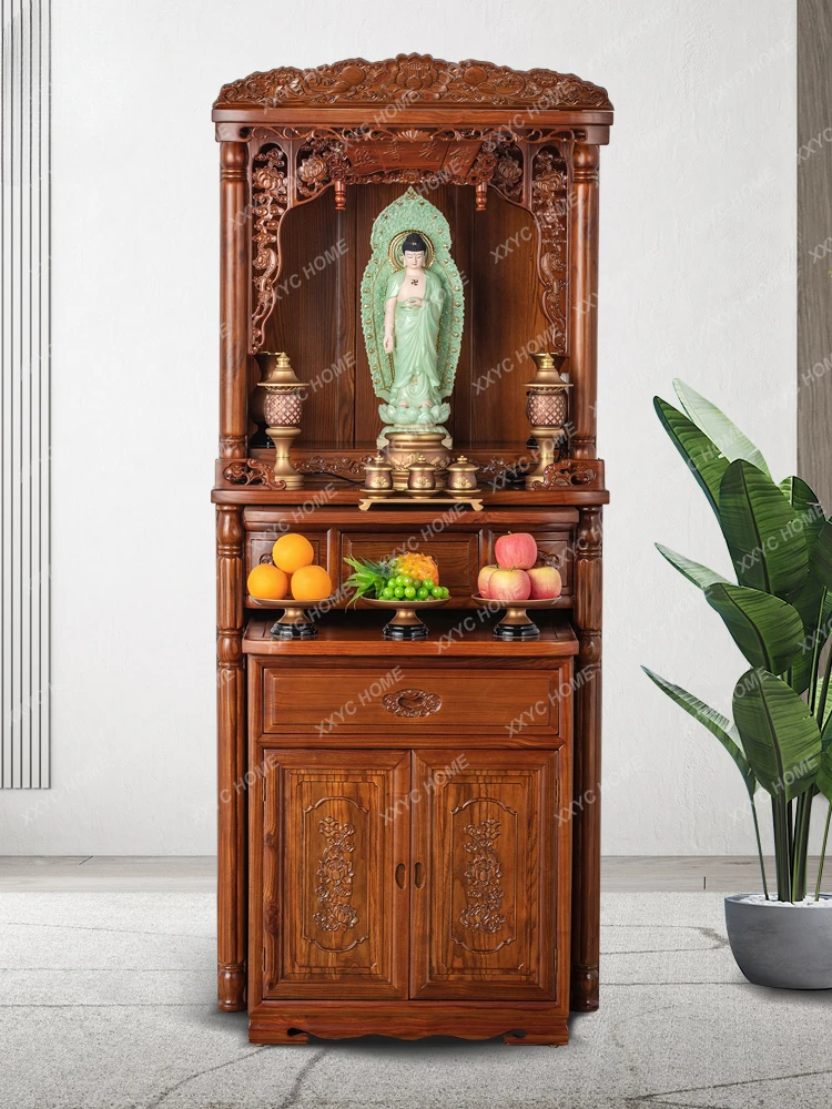 

Cabinet New Chinese Office Solid Wood Carved Buddha Niche Set Cabinet Buddha Cabinet Clothes Closet Fairy Guanyin Shrine
