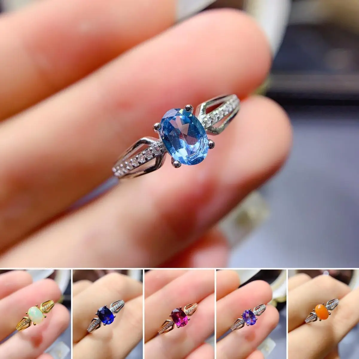 

FS Fashion S925 Sterling Silver Natural Topaz/Opal/Sapphire/Garnet Ring Fine Charm Classic Weddings Jewelry for Women MeiBaPJ