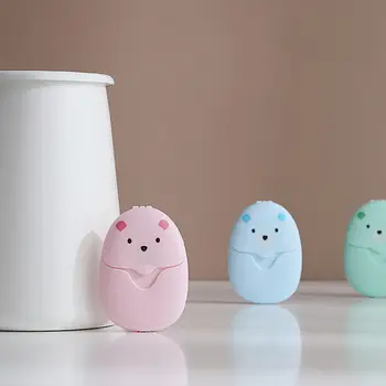휴대용 일회용 청소 비누 종이, 만화 여행 종이 비누, 귀여운 곰 종이 비누 정제, 여행 비누 시트용, 50 개, 100 개