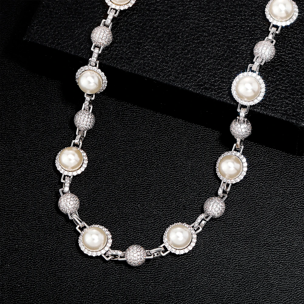 TOPGRILLZ-gargantilla cuentas de concha para mujer, collar con circonita completa, Micro pavé, Hip Hop, joyería de perlas Vintage - AliExpress