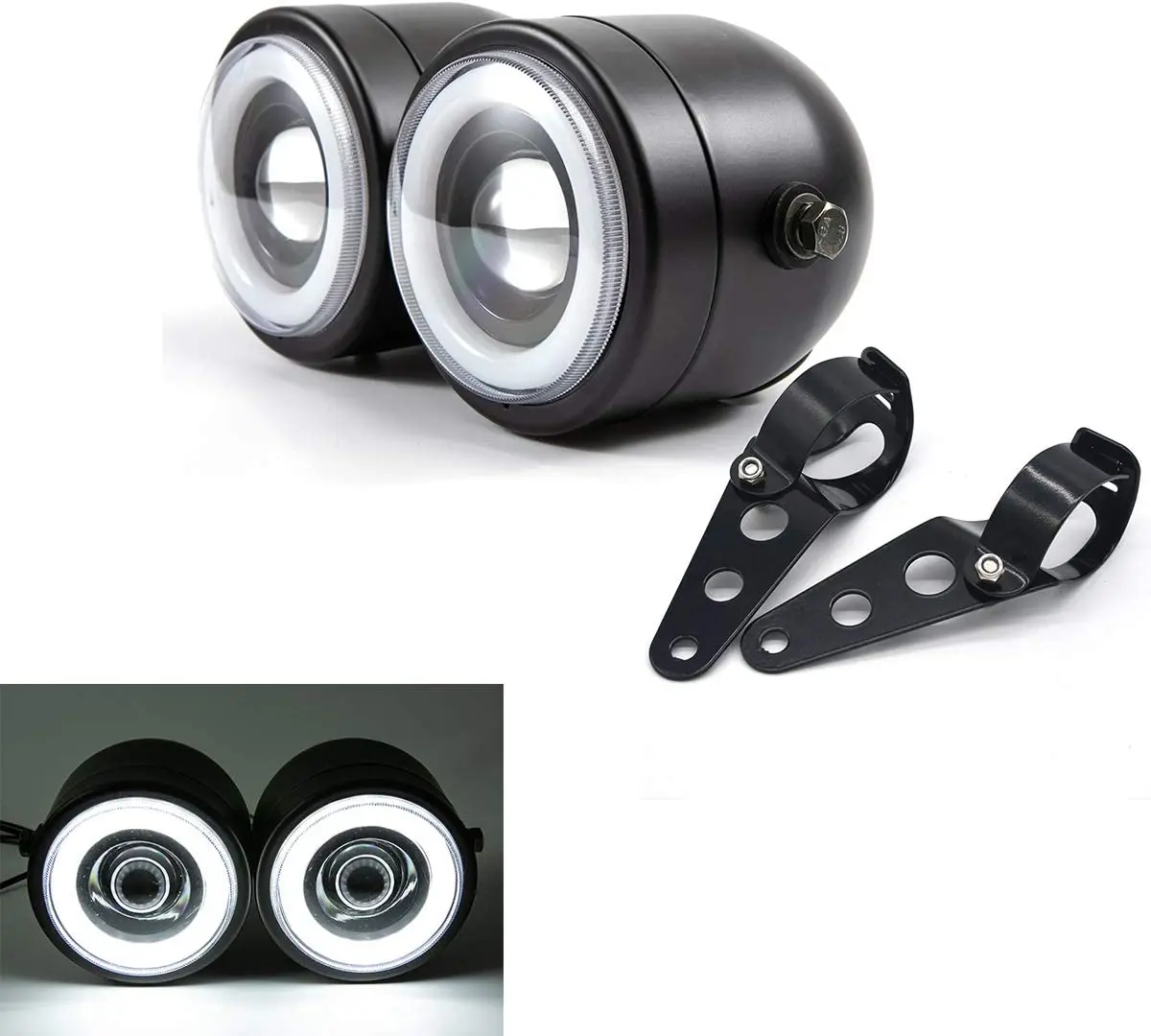 Moto Twin Headlight Lampada Frontale Universale A Doppio Led Con Staffa Per Street Dual Sport Dirt Bikes Street Cafe Racer