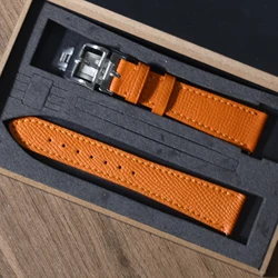 Handmade Genuine Epsom Slim Leather Watch Strap - Universal Fit 18mm to 22mm - 19mm (Orange)