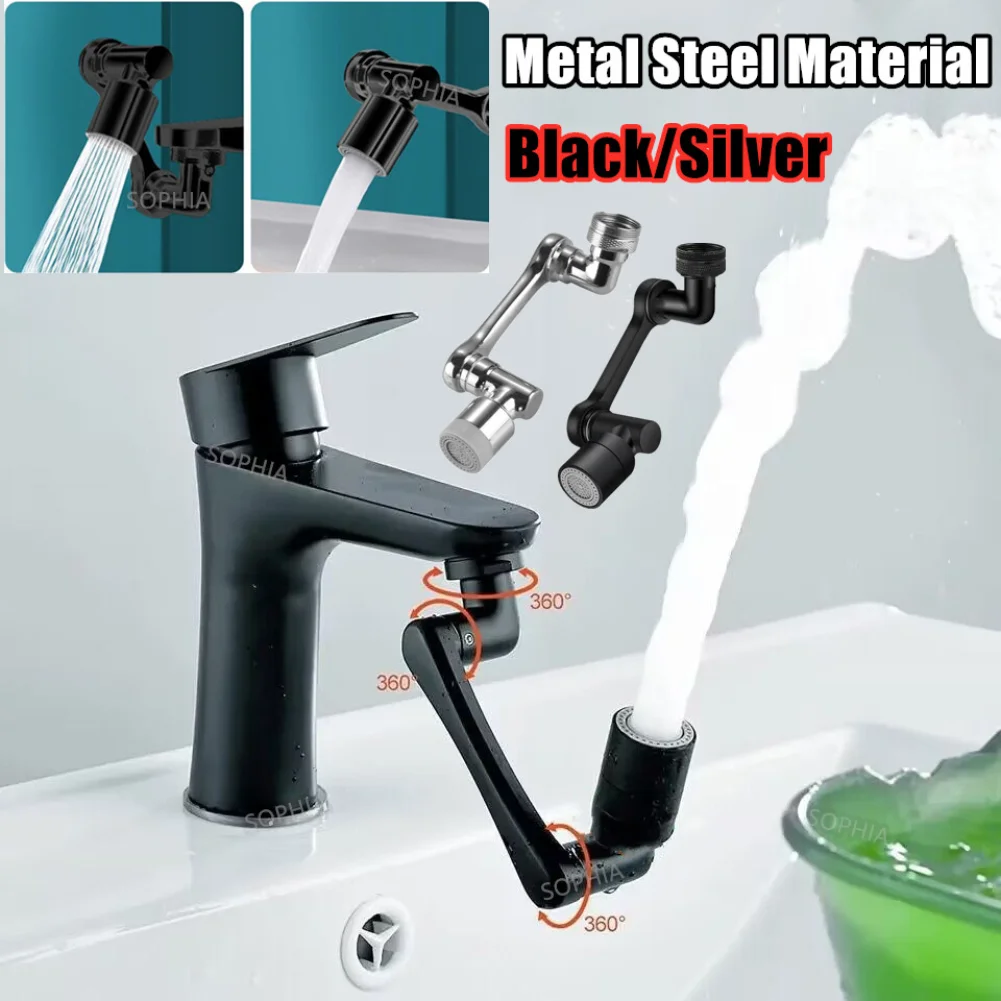 

Steel Black 1080° Rotatable Extension Faucet Sprayer Head Universal Kitchen Bathroom Tap Extend Adapter Aerator Faucet Extender