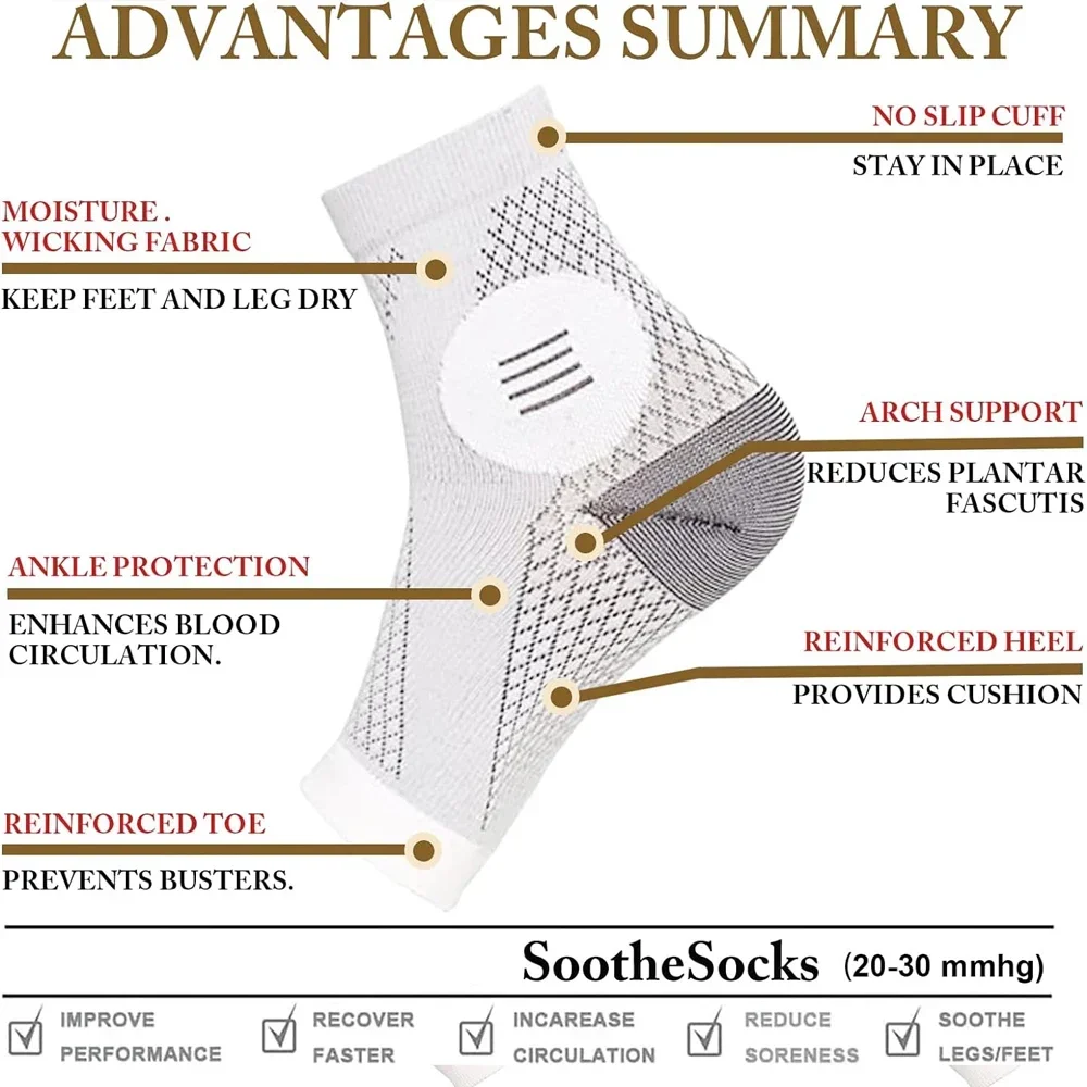 Neuropathy Socks Compression Socks Ankle Socks Ankle Support Ankle Support Brace 1 Pair Functional Socks for Neuropathy Neurosocks Plantar Fasciitis Socks for Women Men Compression Ankle Brace Foot Support