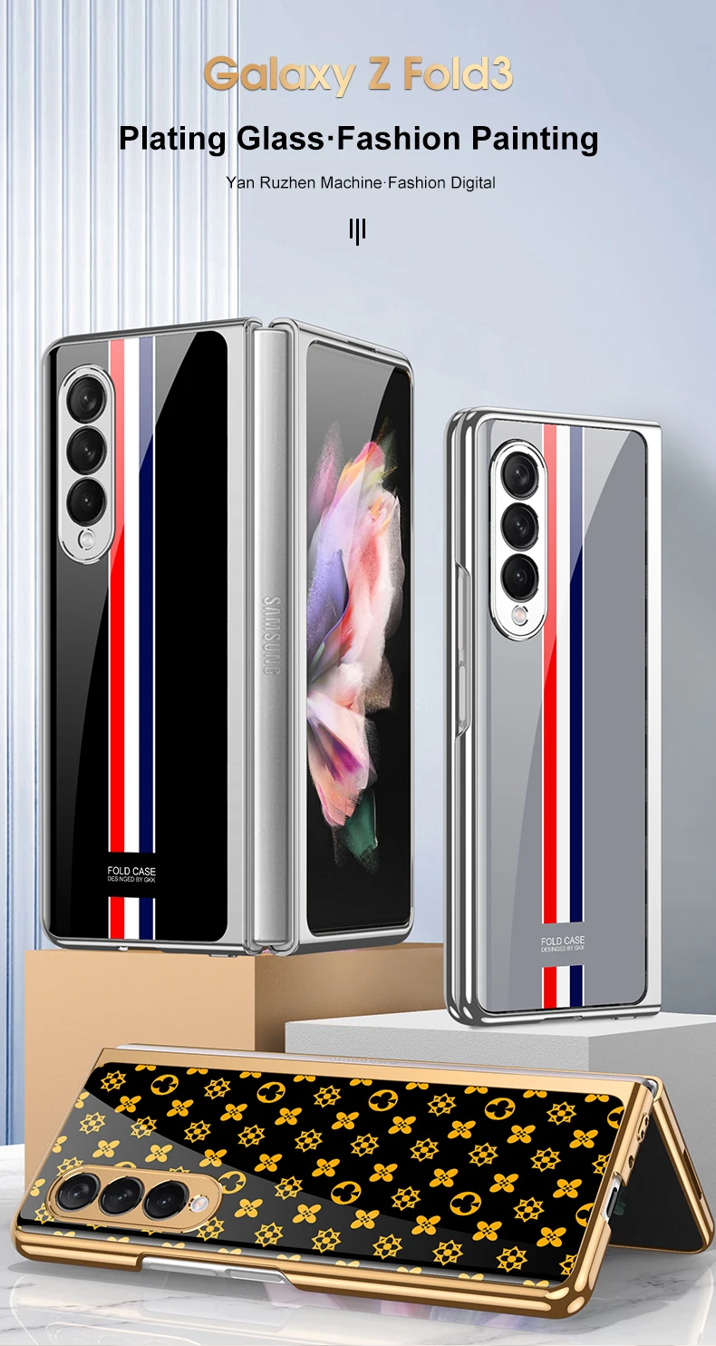 samsung silicone Sang Trọng Kính Cường Lực Dành Cho Samsung Galaxy Z Gấp 3 Ốp Lưng 5G Mạ Nhựa Khung Kính Cứng Dành Cho galaxy Z Fold3 kawaii phone case samsung