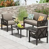 4 Piece Metal Outdoor Sectional Sofa Set Modern Conversation Furniture with Cushions & Coffee Table Patio Garden Use Customized 2