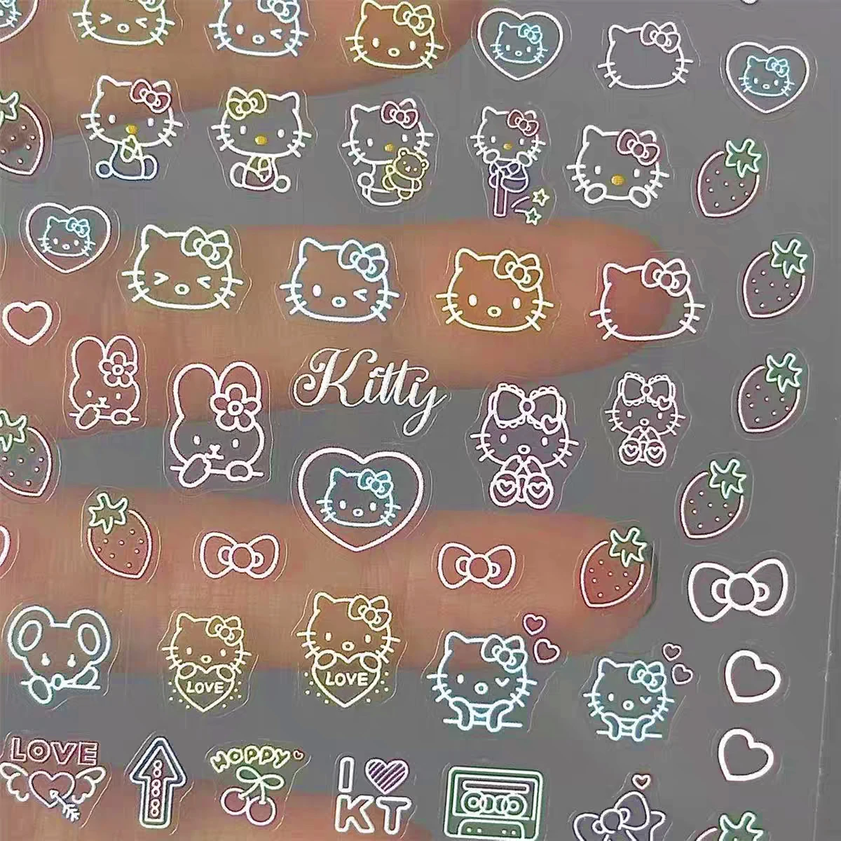 1 sheet Fluorescent hellokitty nail sticker embossed Japanese cartoon girl heart Hello Kitty pen holder cup decoration sticker 4