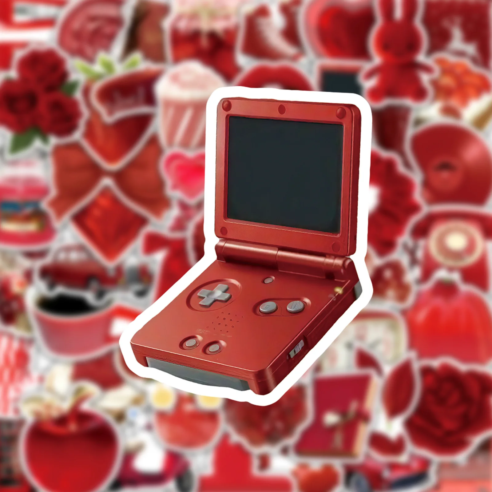 Red Art Themed Aesthetic Stickers - 50-Piece Set for Scrapbooks, Skateboards, Suitcases, Guitars, and DIY Projects