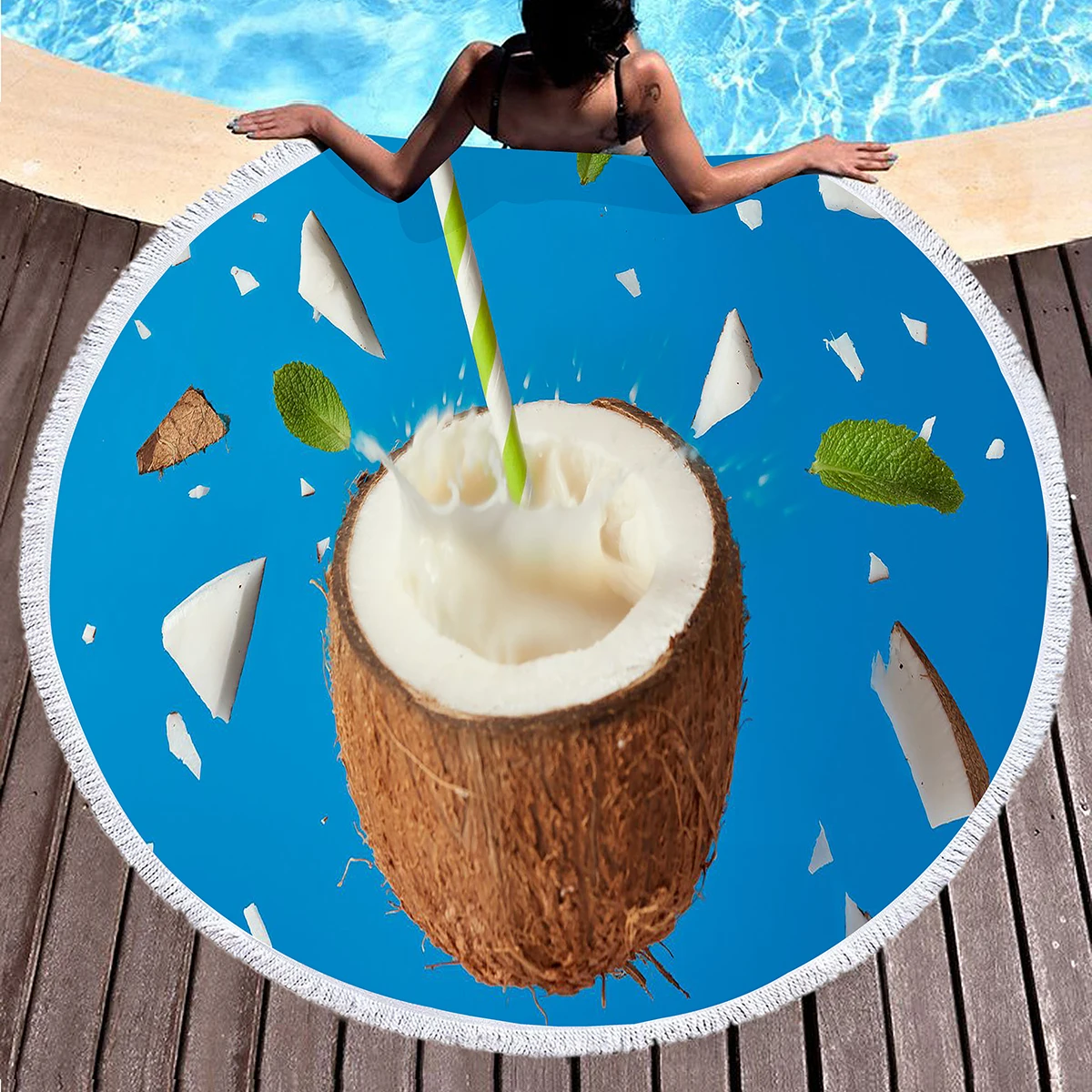 Toalla de playa redonda con diseño de frutas y coco para adultos, toalla de playa de microfibra de secado rápido, toallas de piscina súper absorbentes, manta de playa sin arena