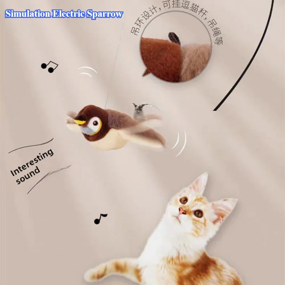 thumbnail image 2 of Rechargeable Flapping Chirping Sparrow Bird Cat Interactive 2 of 9