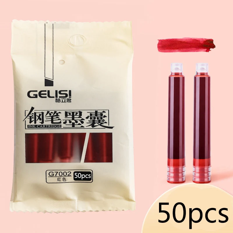 

50pcs Red Fountain Pen Ink Cartridge Refills Bag Set School Office Stationery Supplies