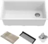 Workstation 32-inch Undermount Granite Composite Single Bowl Kitchen Sink in White with Accessories, KGUW1-33WH 1