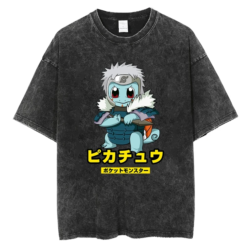 Anime Naruto & Pokémon Pikachu Linkage Print T Shirt y2k Harajuku Fashion Hip Hop Street Unisex Casual Oversized Tees Cotton Top
