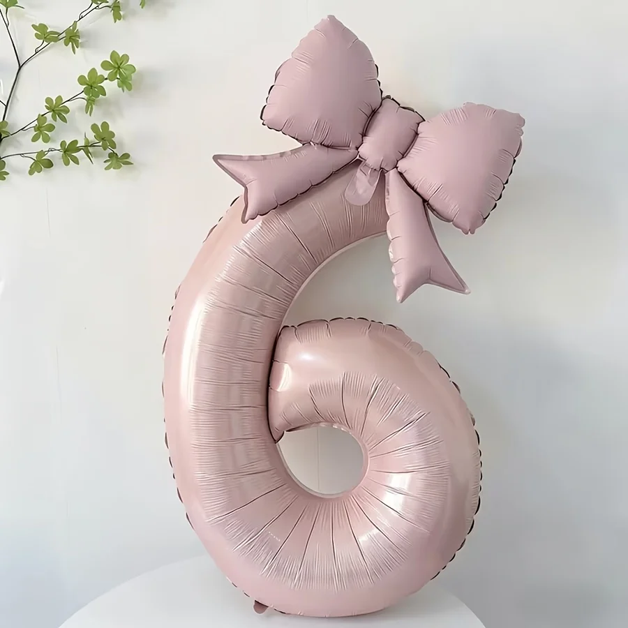 Pink 32-Inch Foil Number Balloon with Bow - Perfect for Celebrations and Decor