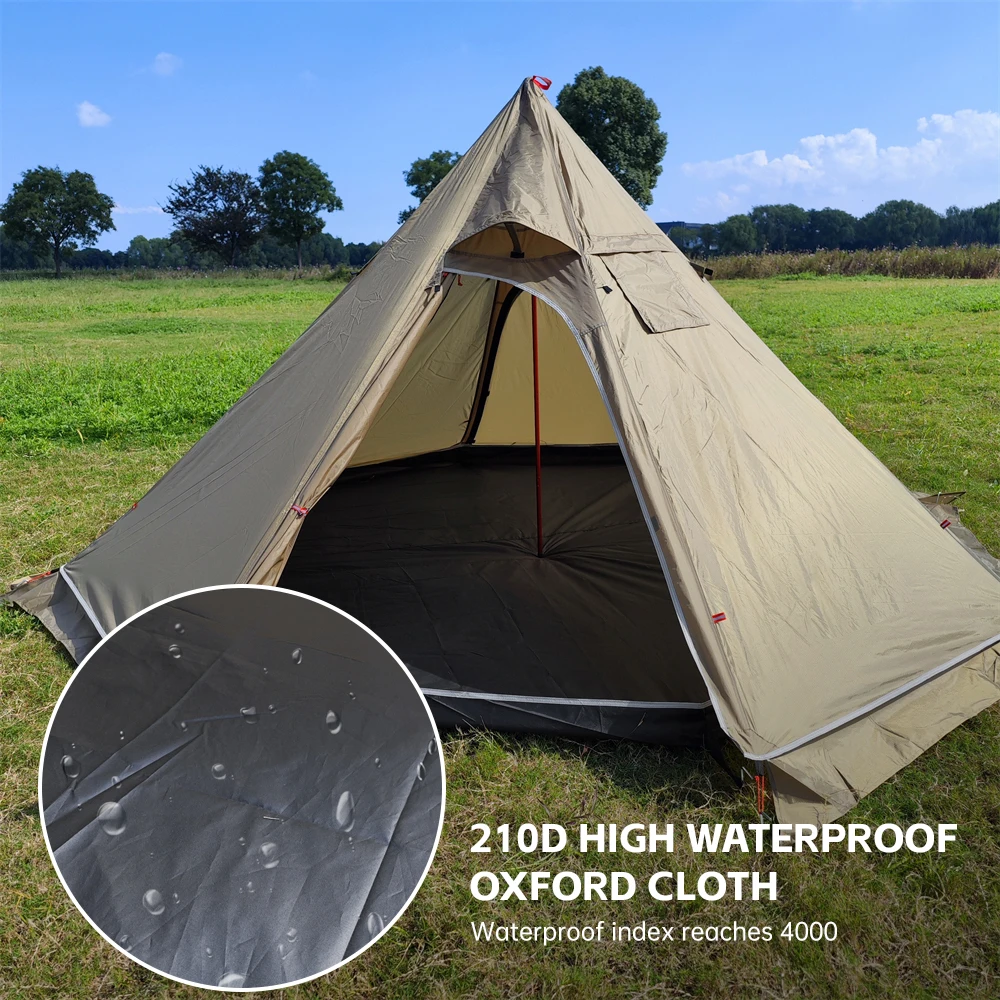 

3~4 Hot Tent with Fire Retardant Stove Jack for Flue Pipes Lightweight Teepee Tents for Family Team Outdoor Camping Hiking
