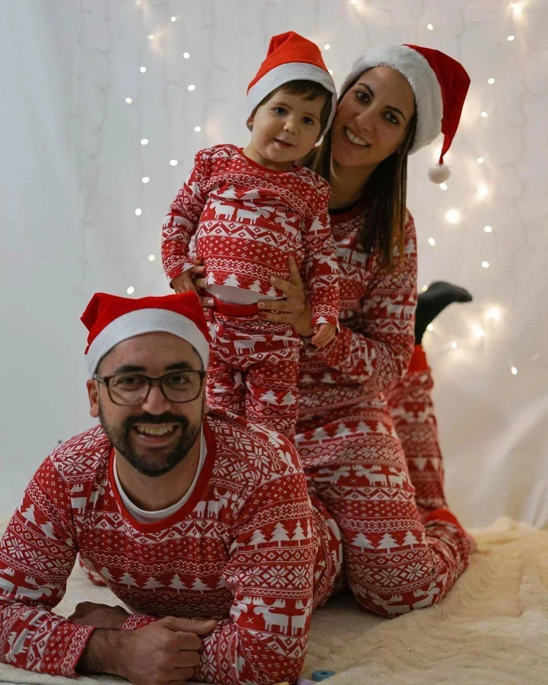 Family Christmas Pajamas Set Mother Father Kids Matching Outfits Xmas Family Look Cute All Over Print 2 Pcs Suit Sleepwear