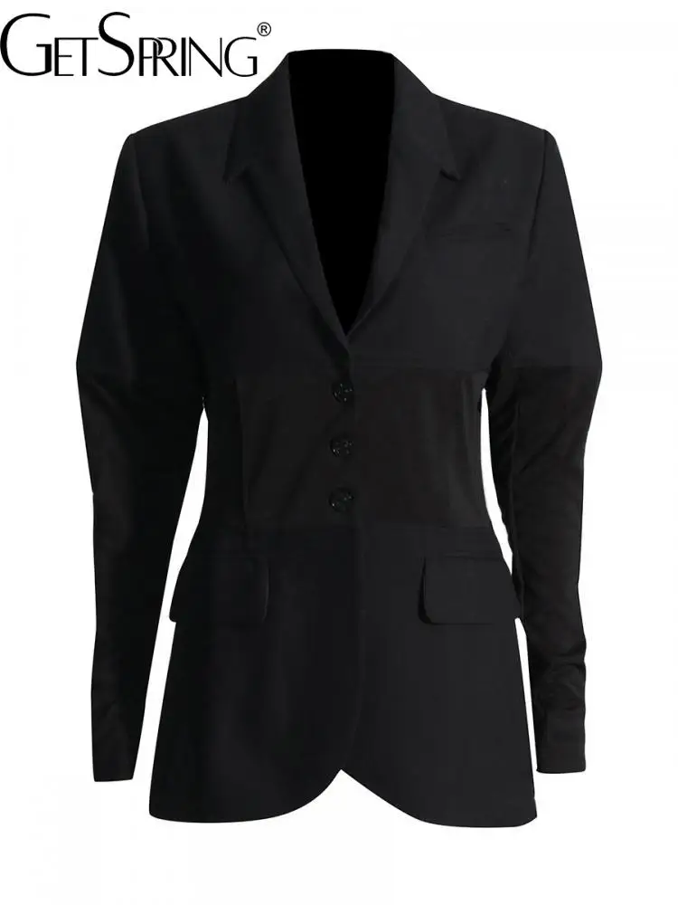 GetSpring Women Blazer Single Breasted Full Sleeve Ladies Black Blazer