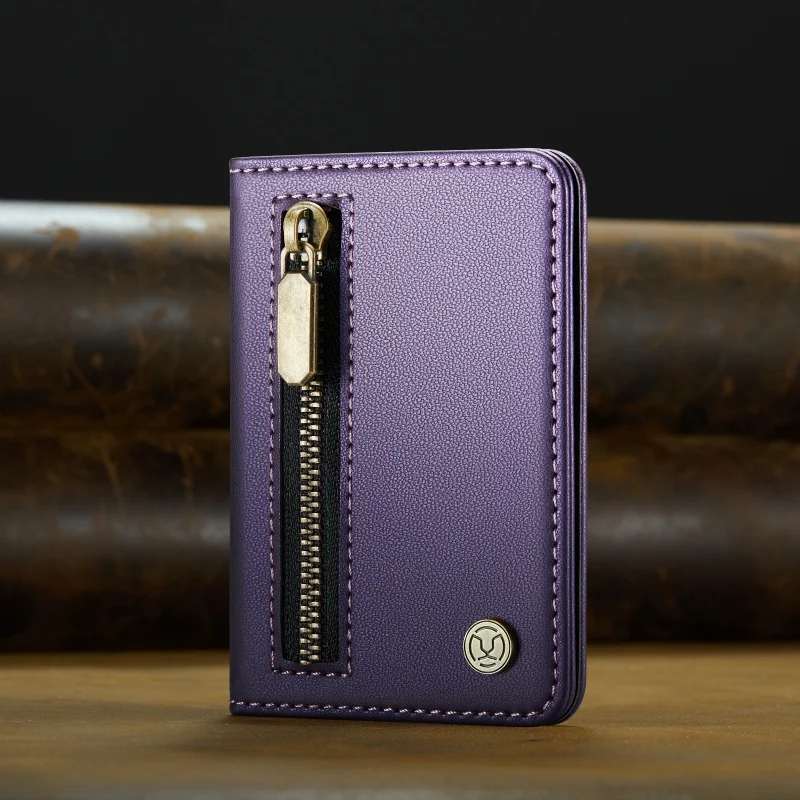 Luxury MagSafe Magnetic Leather Zipper Wallet Card Phone Case with Flip Holder Cover