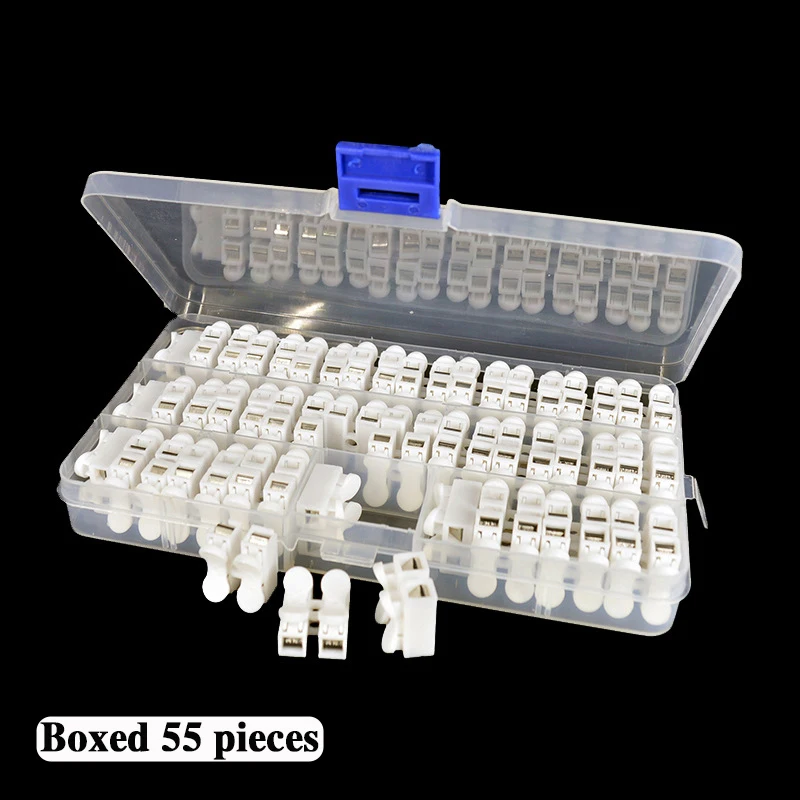 Description Picture 4 of itemBOX 55 PCS CH-2 Spring Wire Quick Connector 2p Electrical Crimp Terminals Block Splice Cable Clamp Easy Fit Led Strip