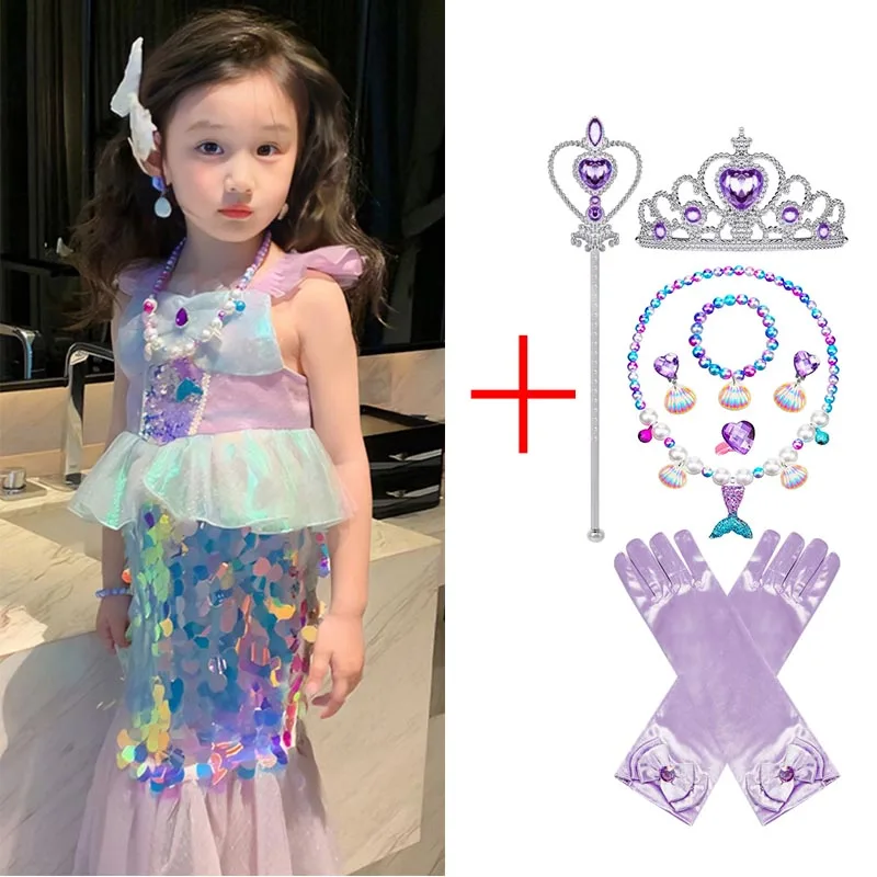 thumbnail image 1 of Vestido de Navidad de La Sirenita Ariel para niña, disfraz de Ariel, ropa de fiesta con cola de pez y lentejuelas para niña, disfraz para niña, 1 of 5