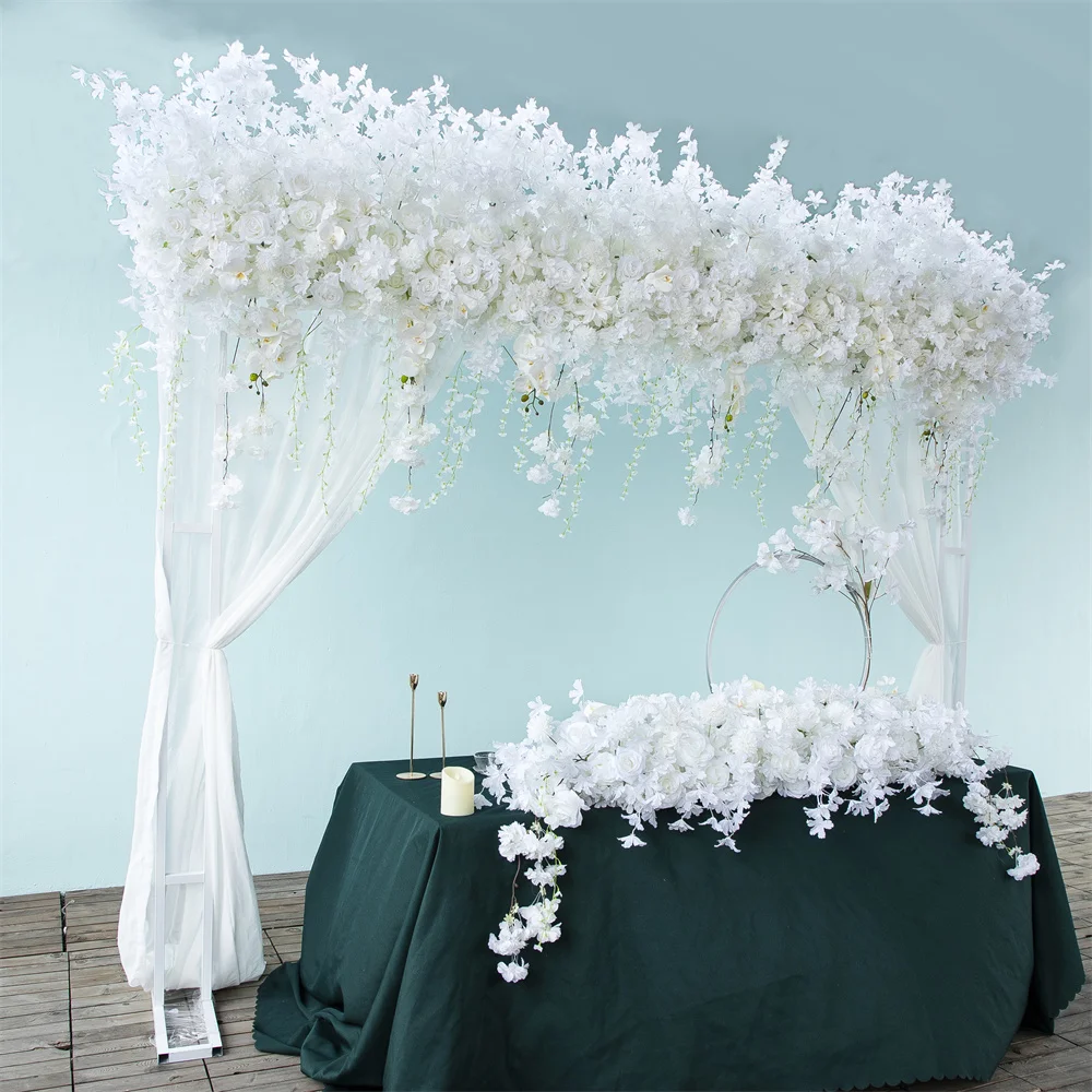 Wedding Event Party Backdrop Props White Rose Cherry Blossom Hang Wisteria Floral Arrangement for Arch Flower Stand Decor