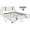 Modern Faux Leather Upholstered Platform Bed Frame with Golden Iron Metal Decor, No Box Spring Needed, Queen Size 2