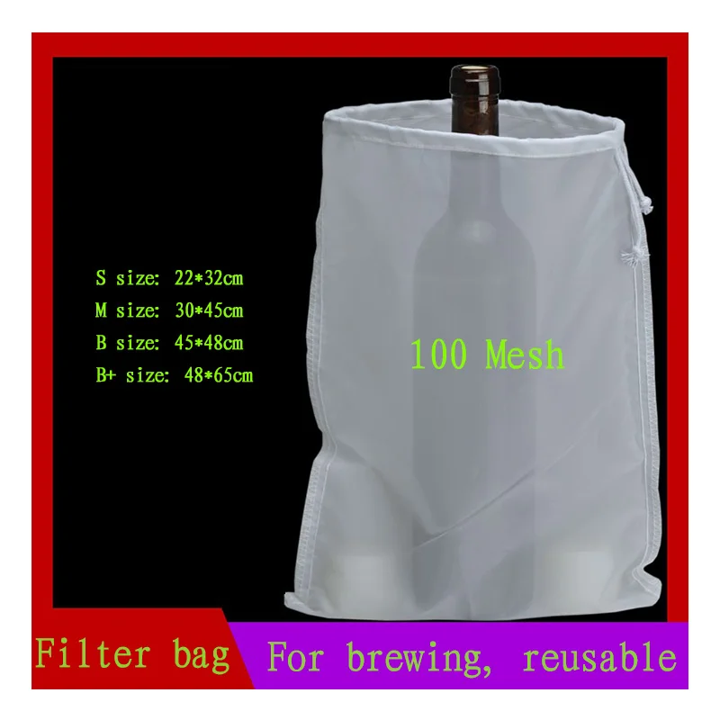 4 Sizes 100 Mesh Beer Nylon Strainer Wine Filter Bag Reusable Mesh