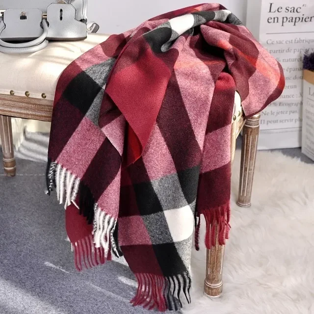 2025 Autumn and Winter New Thickened Warm Studios Plaid Scarf Nordic Style Simple Tassel Colorblocking Cashmere Shawl 4