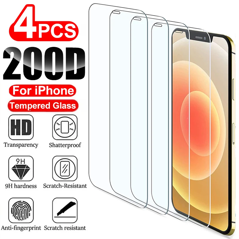 

4Pcs HD Tempered Glass For iPhone 15 14 13 12 11 Pro Max Screen Protector For iPhone 13 12Mini X XS Max XR 7 8 14 Plus SE Glass
