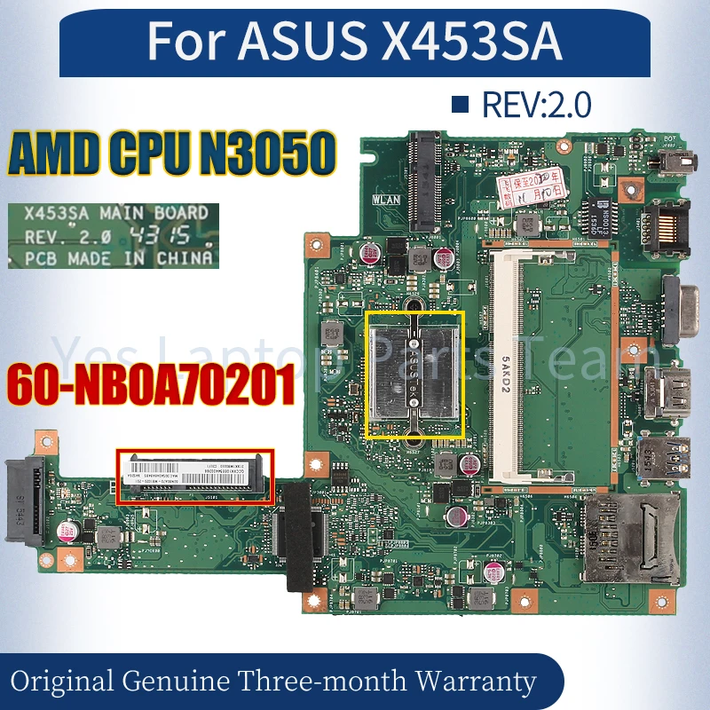 

Материнская плата REV: 2,0 для ноутбука ASUS X453SA, 60-NB0A70201 SR29H N3050 100%, полностью протестированная материнская плата для ноутбука