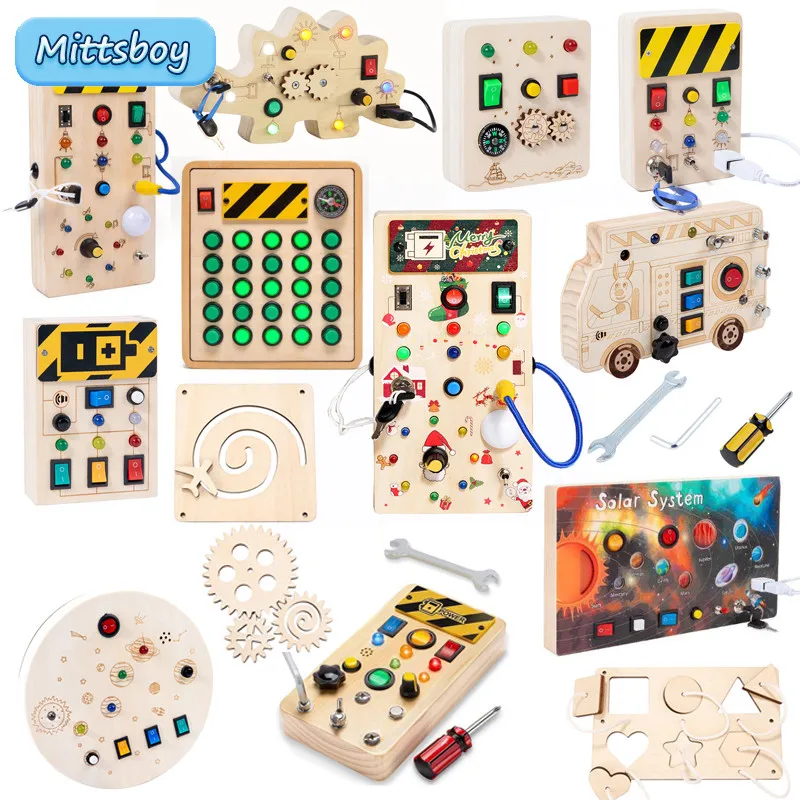 Montessori Christmas Busy Board Accessory Giocattoli Sensoriali Giocattoli Educativi In Legno Con Led Light Switch Control Board Giochi Di Viaggio