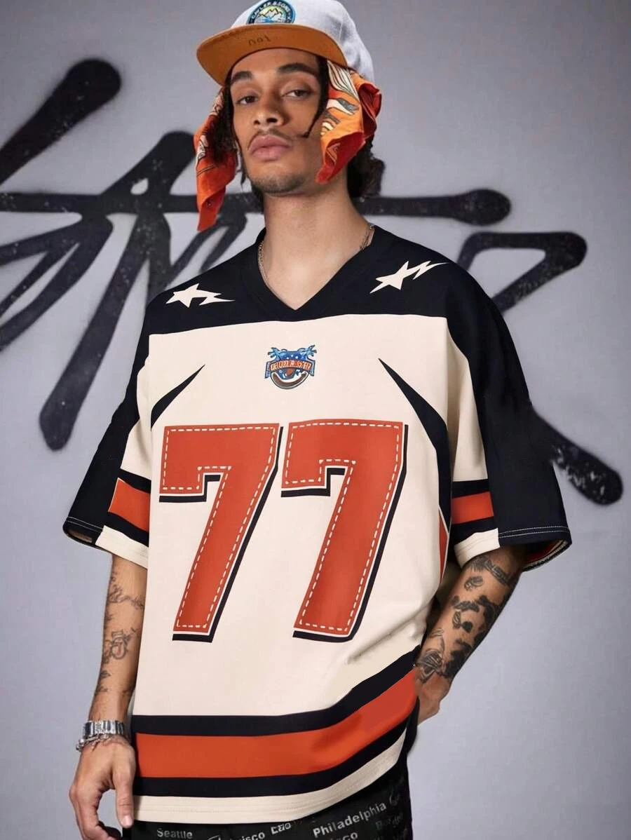 Men'S V-Neck Number New Football Jersey T-Shirt Loose Quick Drying