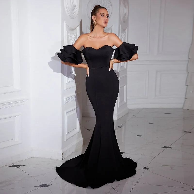 

Babatique New Style Fashion Strapless Solid Wrap Hip Mermaid Dress Sexy Backless Slim Maxi Dress Party Club Dress