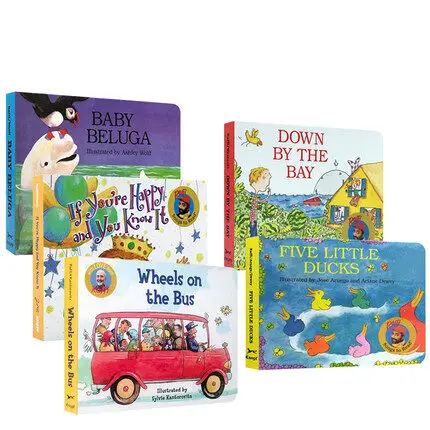 

MiluMilu 5PCS Sing Along Wheels On The Bus Raffi /Five Little Ducks/ BaBy Beluga Buku Children's SongS On PaPer