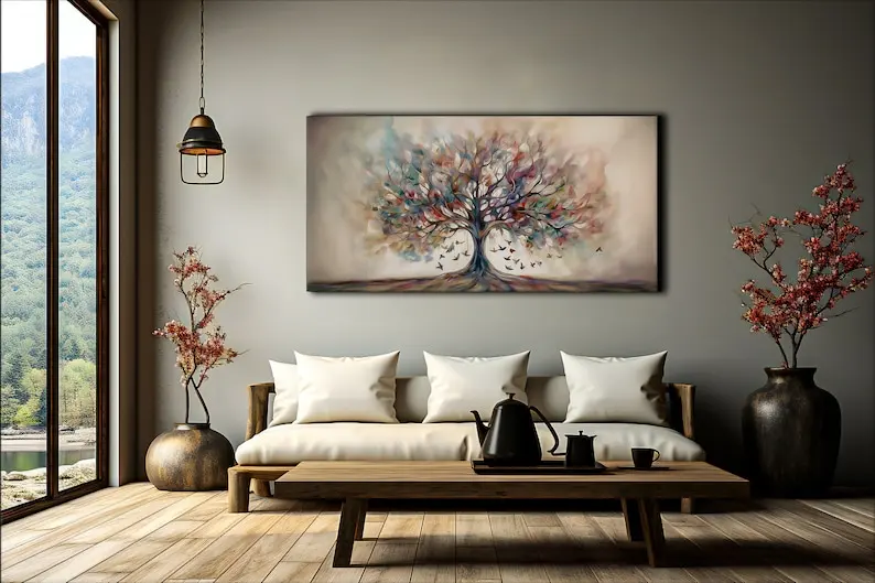 Colorful Tree of Life Decoration Abstract Wall Art Canvas Painting Symbolic Artwork Colorful Tree Decoration Unique Art Gift