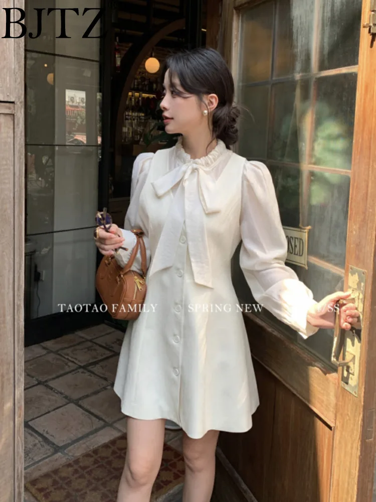 

BJTZ Casual Temperament Dress Sets For Women 2024 Spring Summer New A-line Elegant Lace Up Shirt+dress Two Piece Female HL125