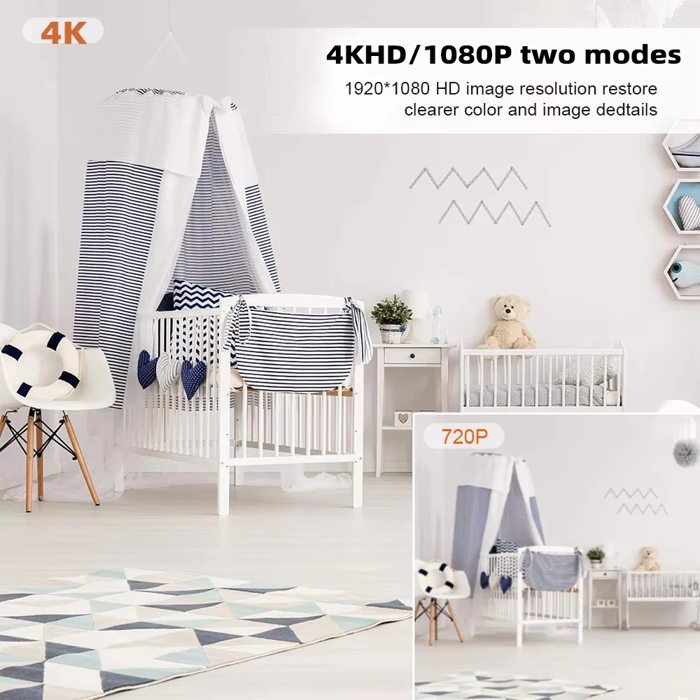 HD 4K mini WiFi camera, improved clarity, supports motion detection, remote viewing, wireless home nanny style camera 3