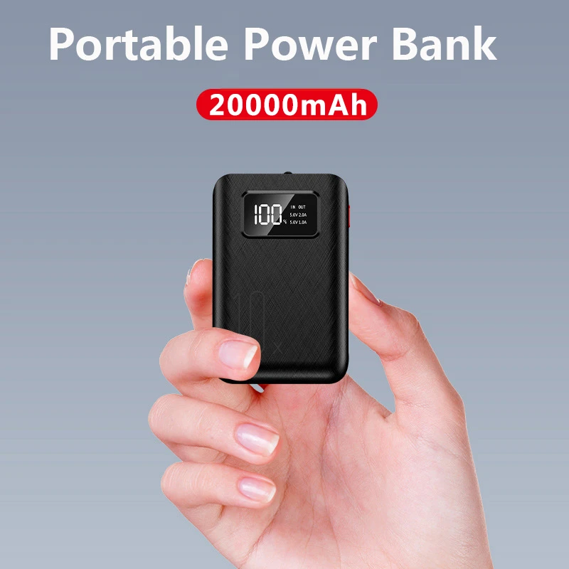20000mAh Mini Portable Fast Power Bank with LED Flashlight Digital Display Powerbank for iPhone 12 11 13 Samsung Huawei Xiaomi power bank battery