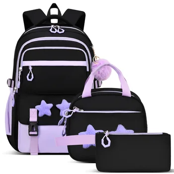 3pecs/set pentagram school bags for junior high school girls large capacity cute patchwork backpack with pencil case lunch box 1