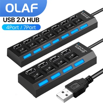 USB Hub 4/7 Ports USB 2.0 Extender Adapter High Speed Hub USB Splitter Switch On Off Dock Station PC Computer Laptop Accessories 1