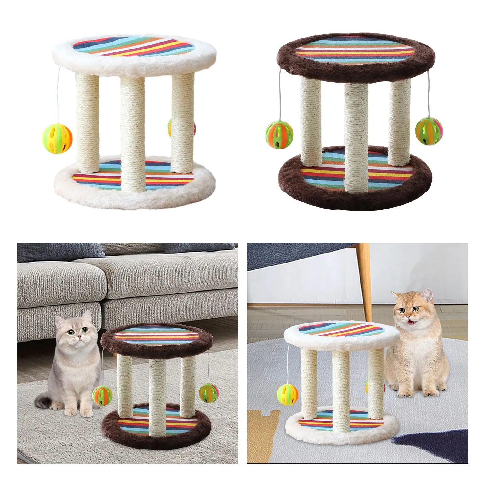 Cat Scratch Post Perch Interactive Toy Platform with Hanging Balls Sisal Cat Scratcher for Kitties Cats Supplies Kittens