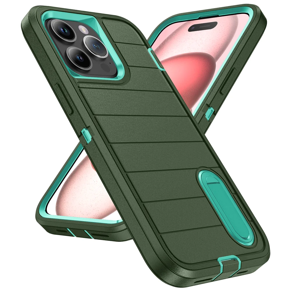 Nouvelle coque de protection hybride 3 en 1 pour iPhone 16 15 Pro Max 14 Plus 13 12 11 avec béquille Funda 15Pro 14Pro 13Pro_voghion.com