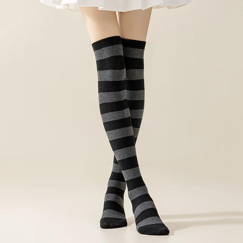 Gestreifte Overknee-Socken für Damen, hoher Strumpf, mehrfarbig, JK, lässig, warme Socken, sexy, schlanke, lange Socken, Weihnachts-gestreifte Strumpfwaren # – Detail 11