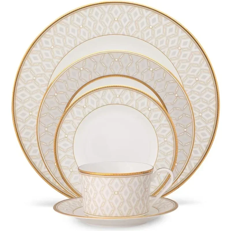 

Noritake Noble Pearl 5-Piece Place Dinnerware Setting in Cream/White Dinner Plates Plate Set US